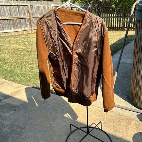 Vintage 1960s Rusty Brown Ribbed V Neck Orlon Cardigan MidCentury MCM